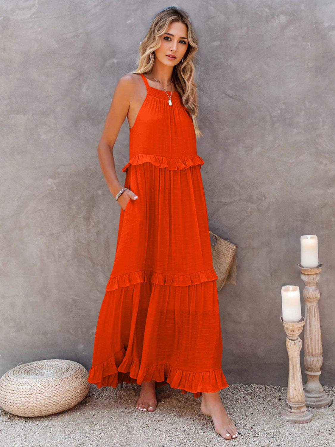 Tiered High-Low Maxi Dress with Ruffle Details