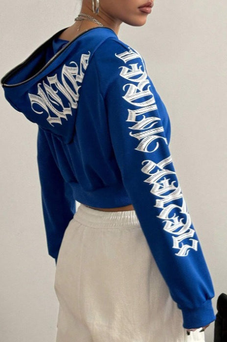 Printed Hoodie with Zip Details