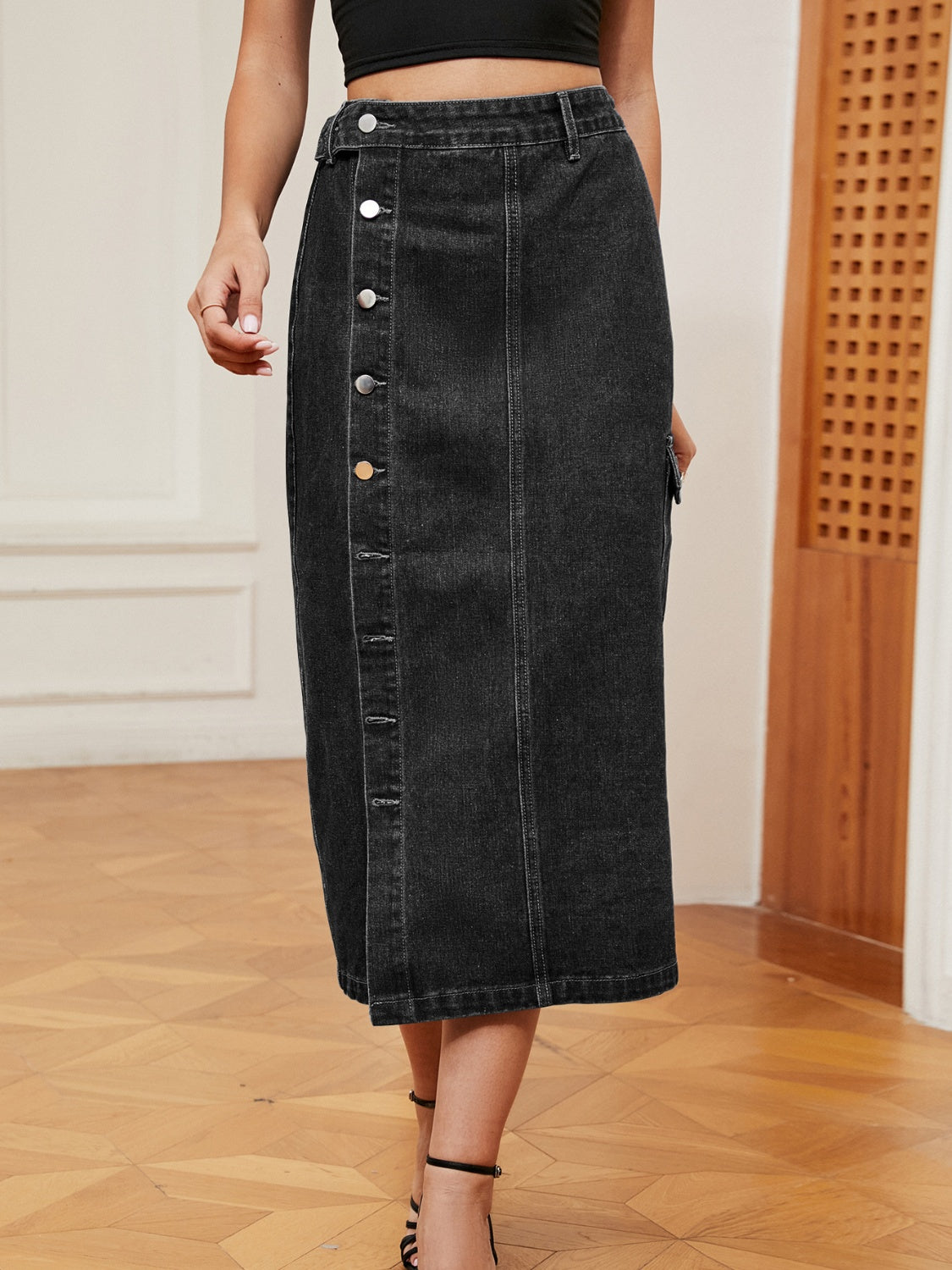Denim Skirt with a Button Front