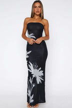 Black Printed Bodycon Strapless Dress