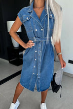 Denim Tie-Waist Dress with a Button Front