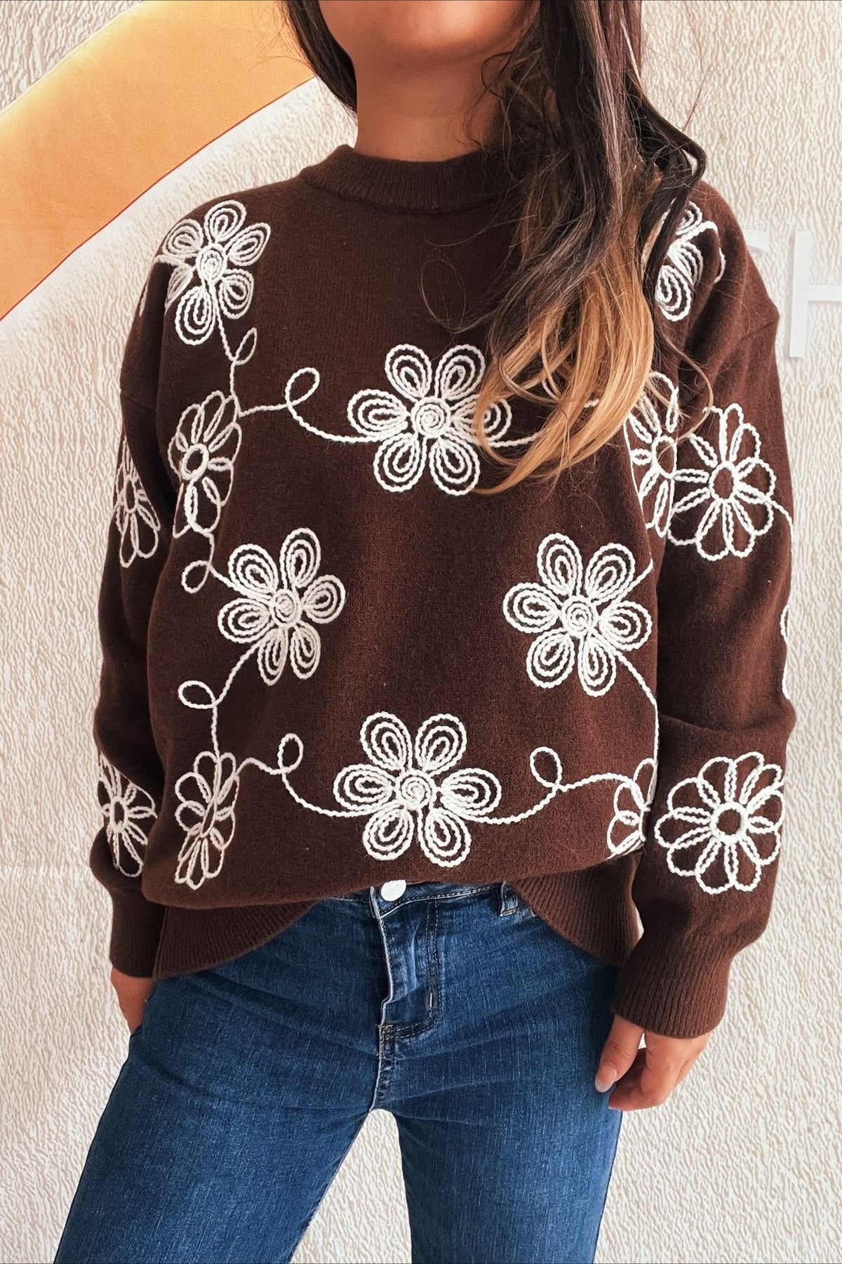 Floral Knit Pullover Sweater