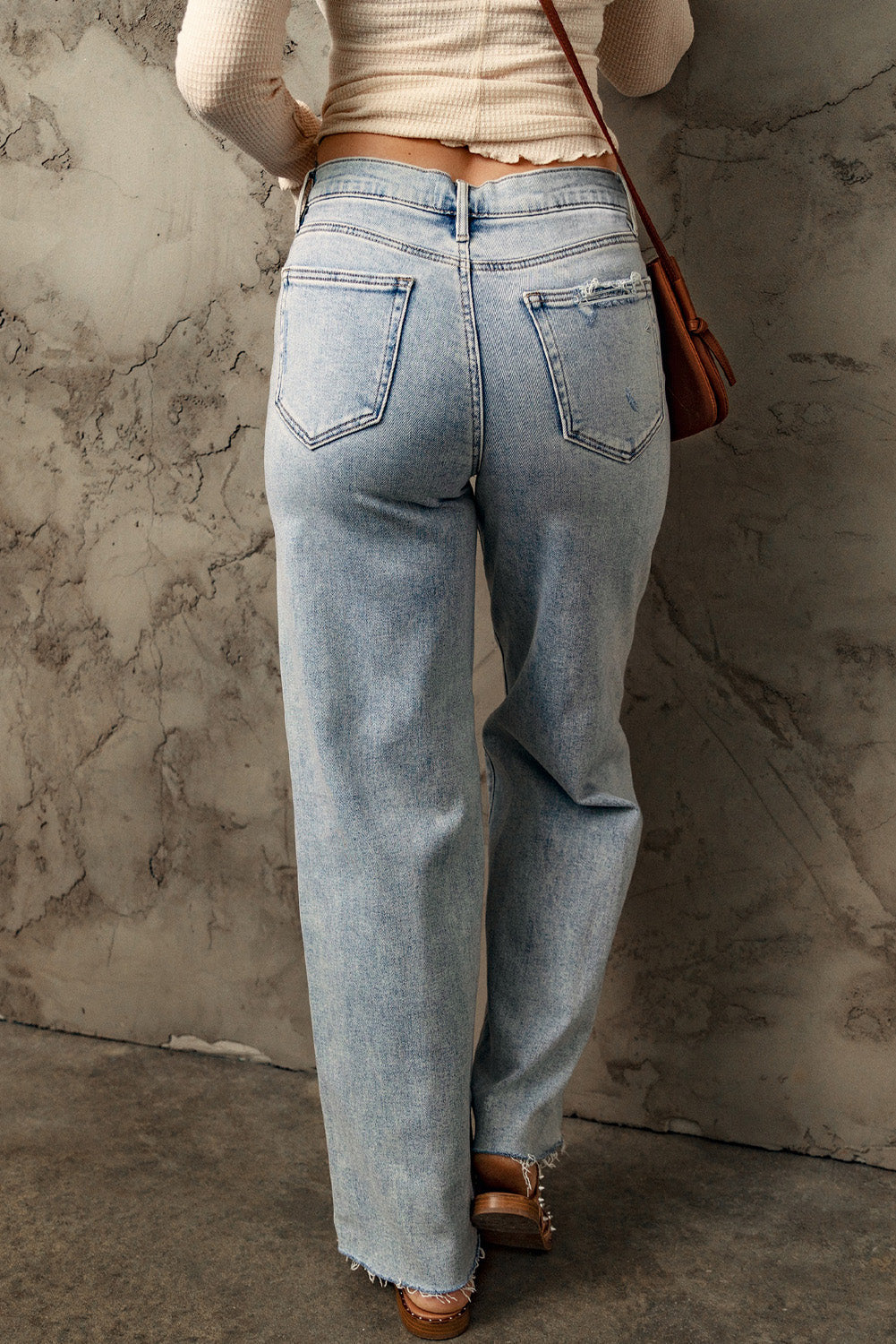 Blue Straight-Leg Relaxed-Fit Distressed Jeans with Raw-Edge Detail