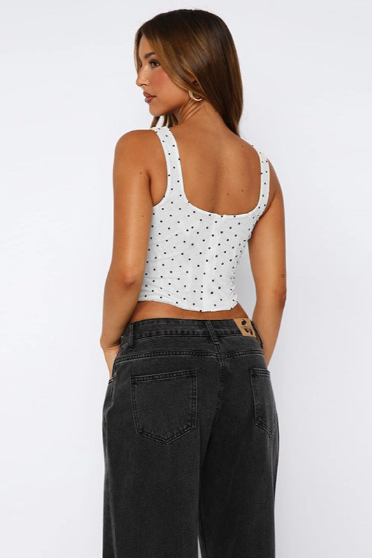 Polka-Dot Corset Top with a V-Neck