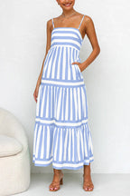 Colorblock Tiered Maxi Dress with an Eye Motif