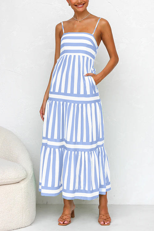 Colorblock Tiered Maxi Dress with an Eye Motif