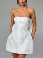 Jacquard Strapless Bow-Detail Mini Dress