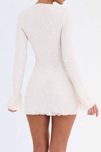 Crewneck Bodycon Mini Dress with Lace Details