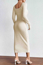 Square-Neck Knit Cutout Dress