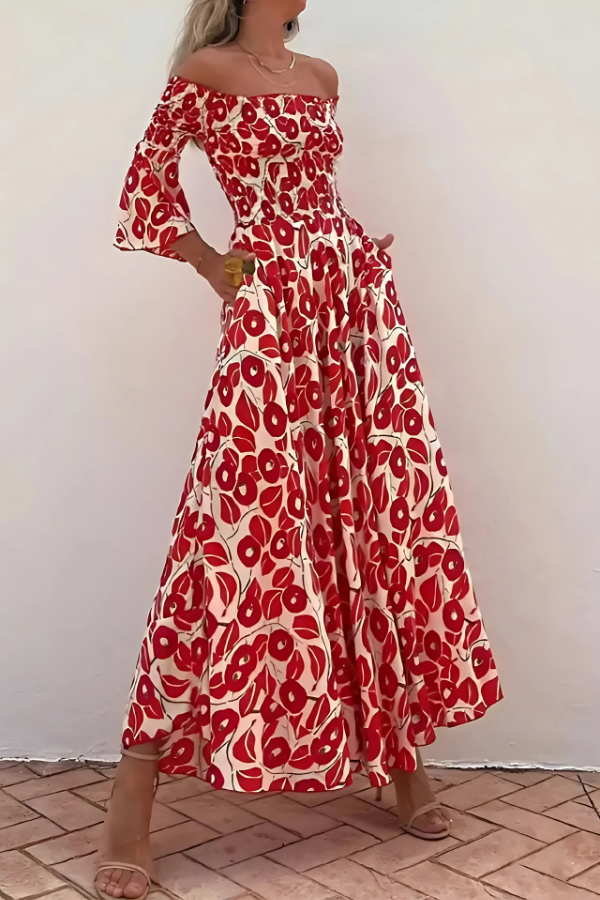 A-Line Smocked Dress with an Off-Shoulder Neck