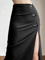 Split Casual All-Match Black Skirt