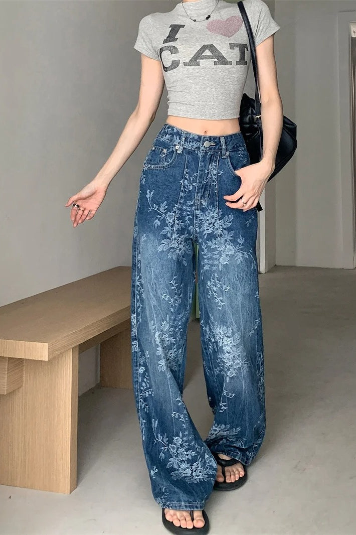 Floral Relaxed-Fit Jeans