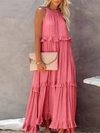 Halterneck Fitted Maxi Dress with Ruffle Details