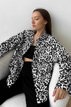 Leopard-Print Collared Long-Sleeve Blouse