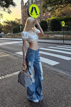 Wide-Leg Relaxed-Fit Distressed Jeans