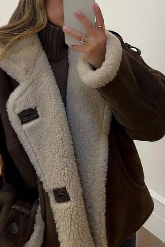 Suede Relaxed-Fit Lapel-Collar Coat