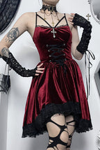 Tie-Waist Gothic Velvet Dress