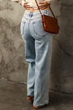 Blue Straight-Leg Relaxed-Fit Distressed Jeans with Raw-Edge Detail