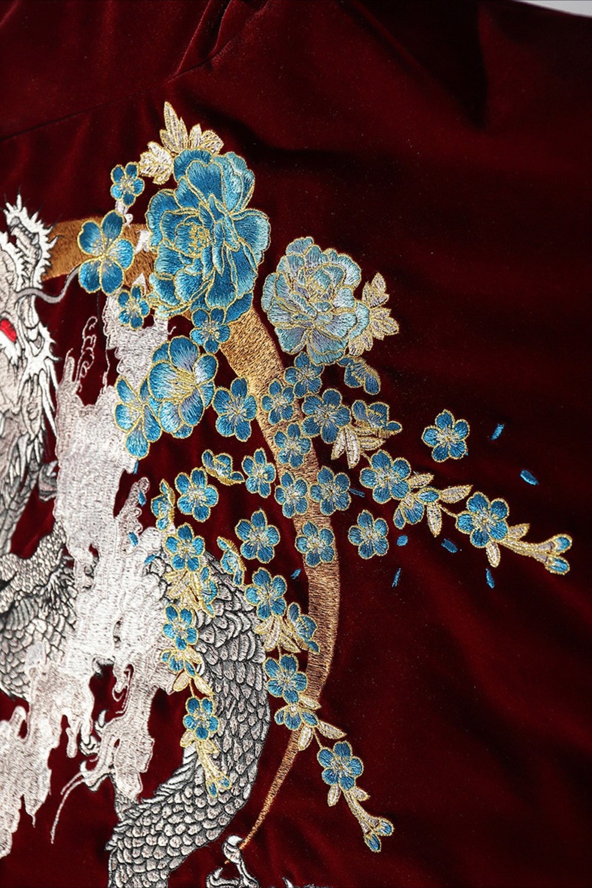 Satin Bomber Jacket with Dragon Embroidery