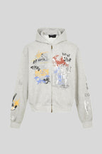 Graffiti-Graphic Oversized Zip Hoodie