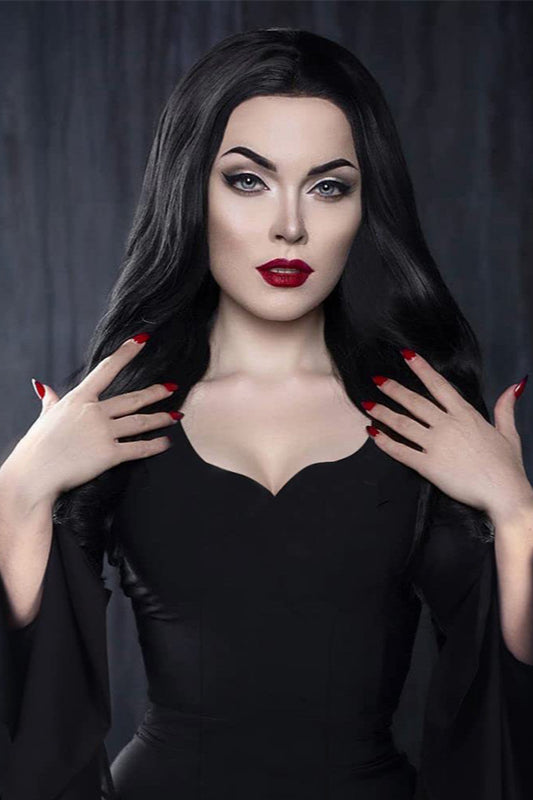 Bell-Sleeve Gothic Dress with a V-Neck