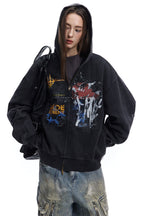 Graffiti-Graphic Oversized Zip Hoodie