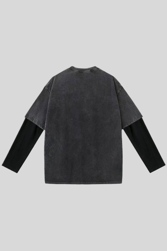 Layered Washed Tee with Portrait Artwork