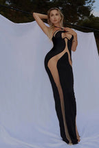 Halterneck Fitted Maxi Dress with Cutout Details