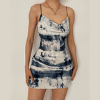 Tie-Dye Strappy Mini Dress with a Cowl Neck