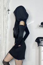 Lace-Trim Hooded Gothic Dress