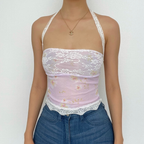 Floral Strapless Sheer Top with Lace Details