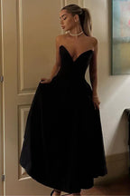 Corset-Style Pleated Midi Dress with an Off-Shoulder Neck