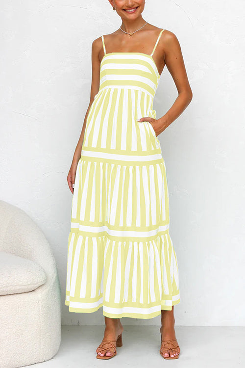 Colorblock Tiered Maxi Dress with an Eye Motif