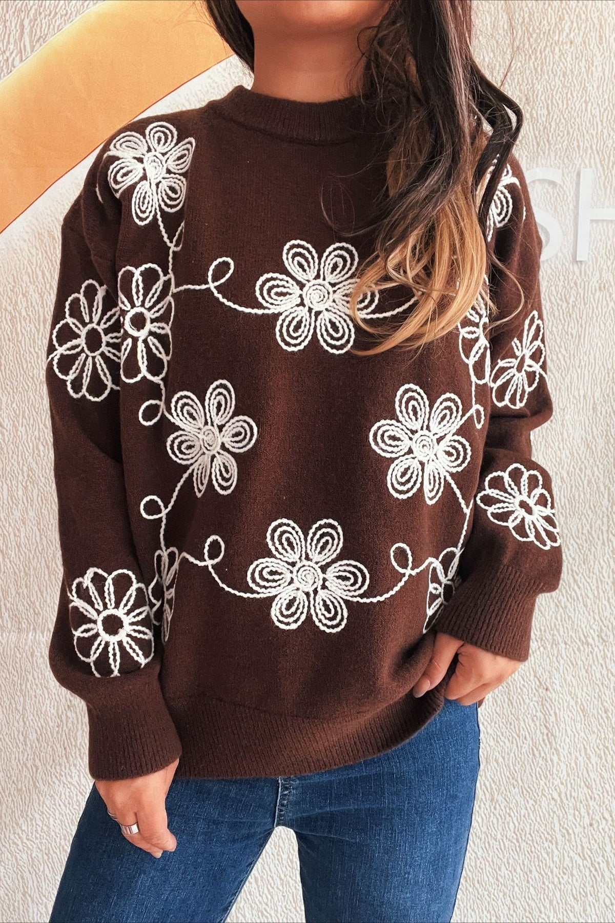Floral Knit Pullover Sweater