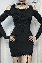 Lace-Trim Hooded Gothic Dress