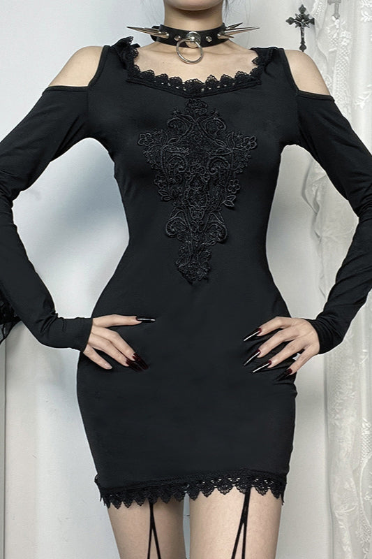 Lace-Trim Hooded Gothic Dress