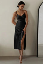 V-Neck Satin Bodycon Maxi Dress