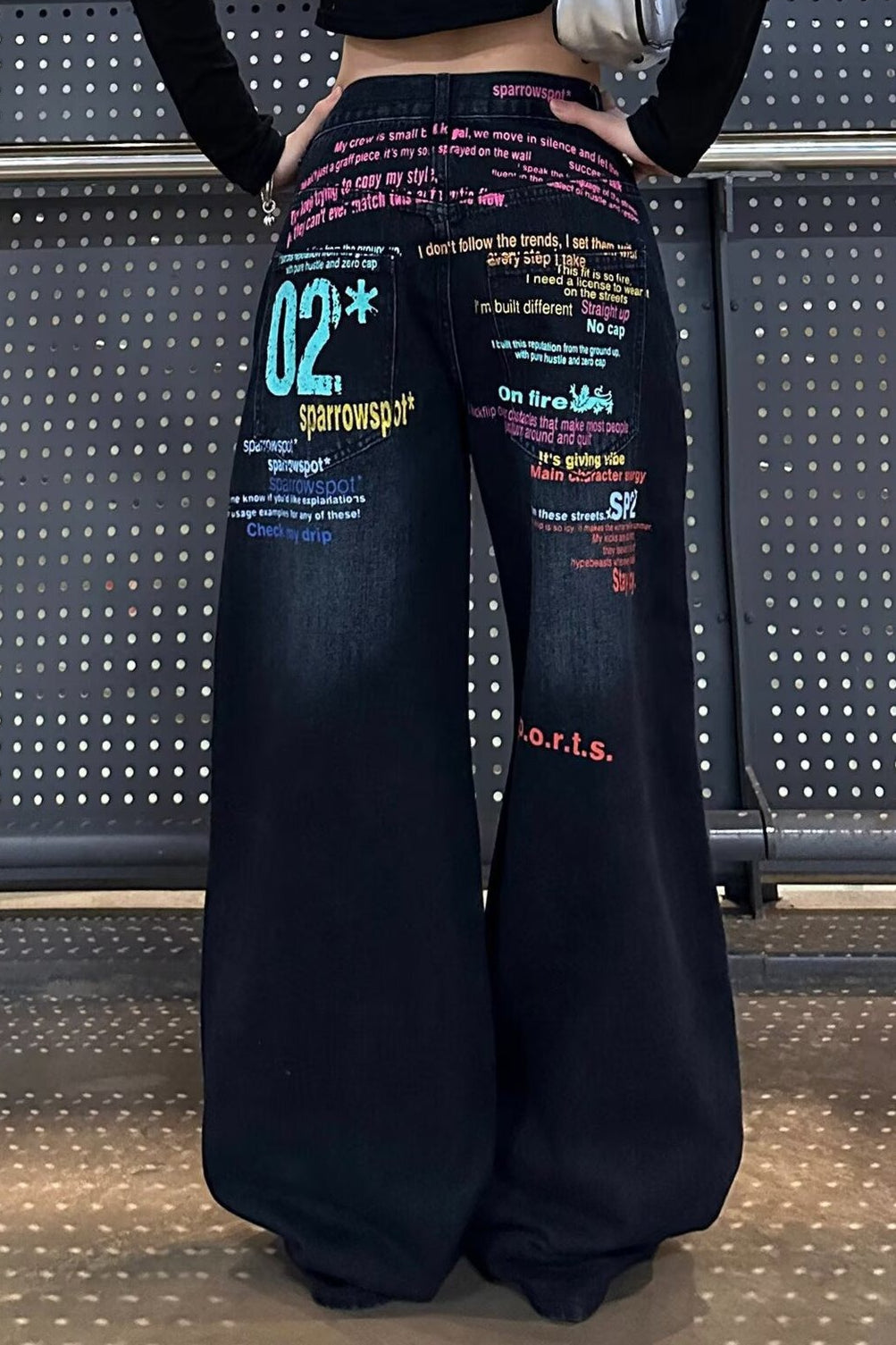 Lettered Wide-Leg Denim Jeans