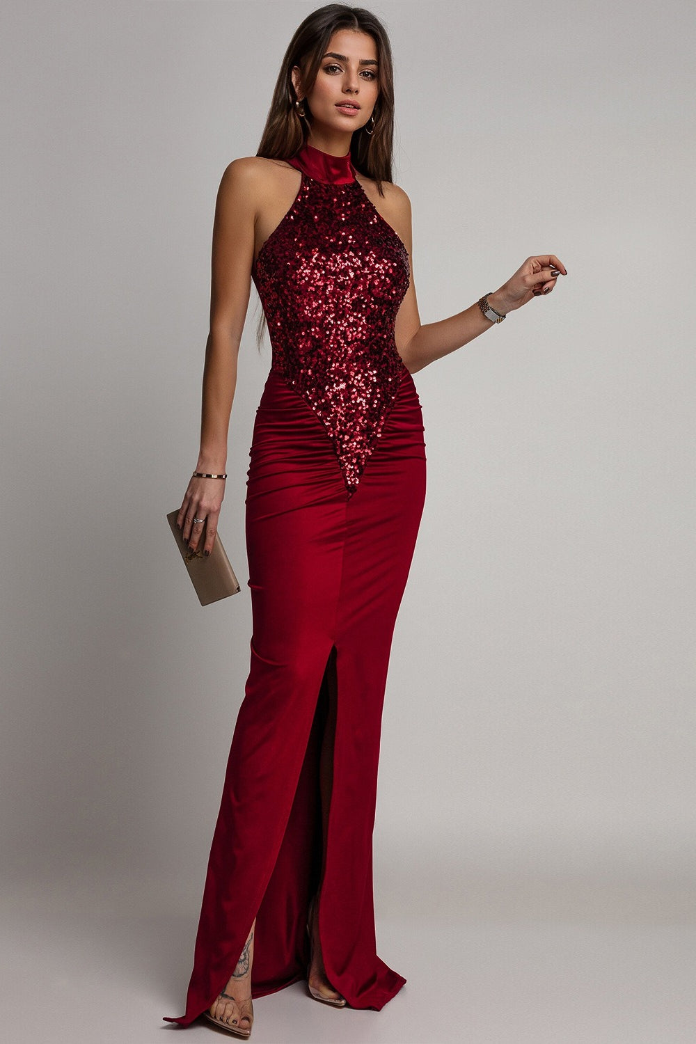 Sequined Velvet Bodycon Midi Dress