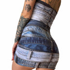 Denim Strappy Printed Dress