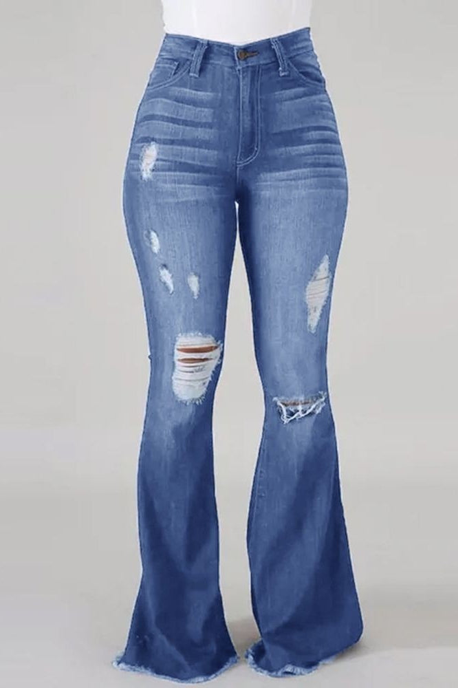 High-Rise Distressed Jeans
