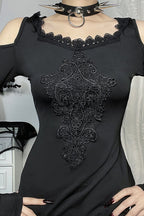 Lace-Trim Hooded Gothic Dress