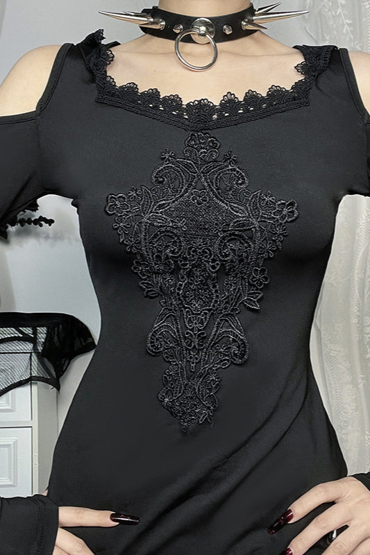Lace-Trim Hooded Gothic Dress