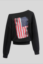 Off-Shoulder Flag-Graphic Distressed Tee