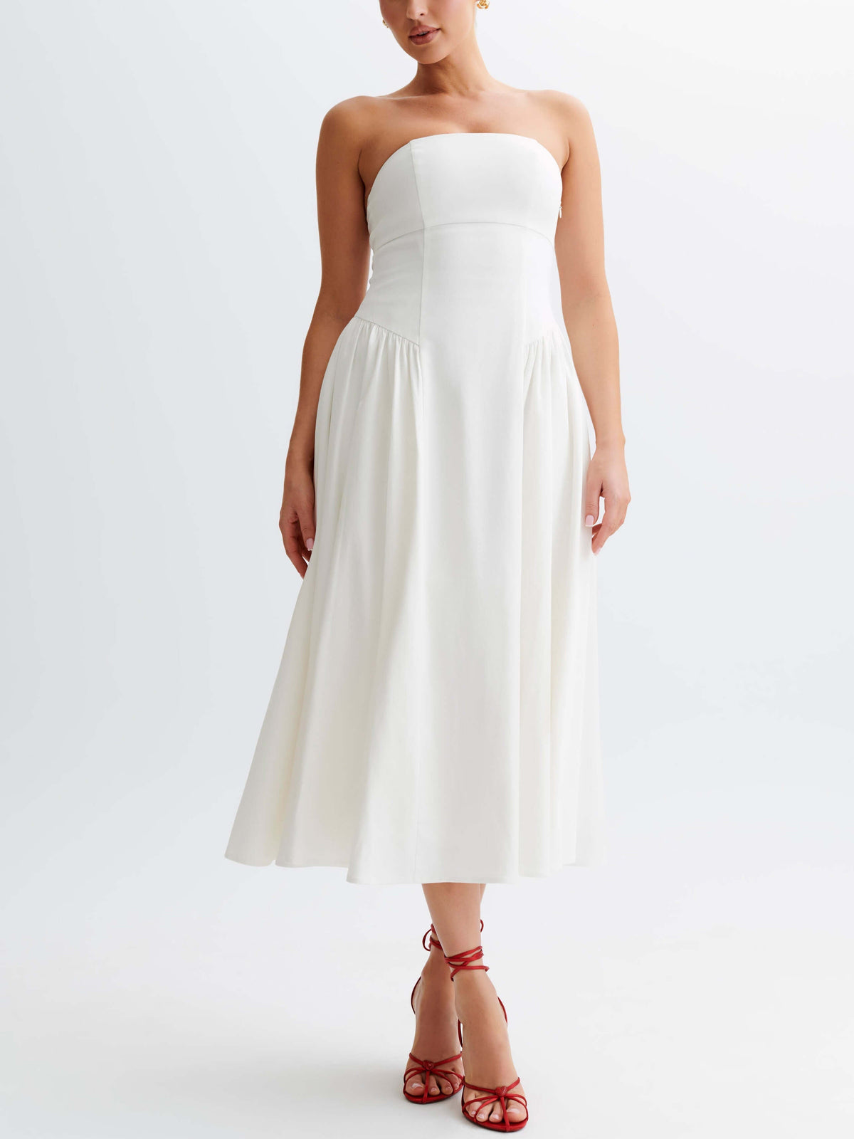 Strapless Pleated Midi Dress