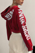 Printed Hoodie with Zip Details