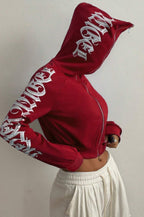 Printed Hoodie with Zip Details
