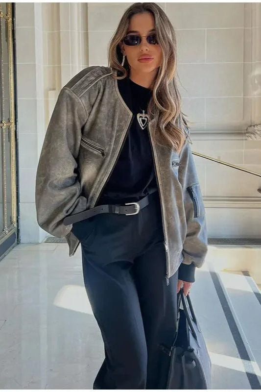 Relaxed-Fit Long-Sleeve Jacket with Zip Details