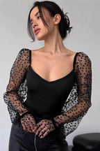 Polka-Dot Mesh Blouse
