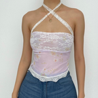 Floral Strapless Sheer Top with Lace Details